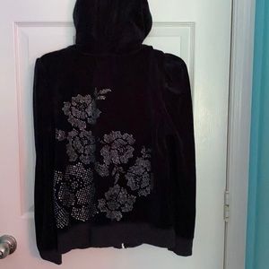 vintage Juicy Couture hoodie black with silvers rose sz XL